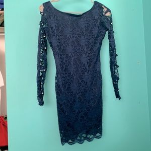 Navy Blue Ladder Sleeve dress